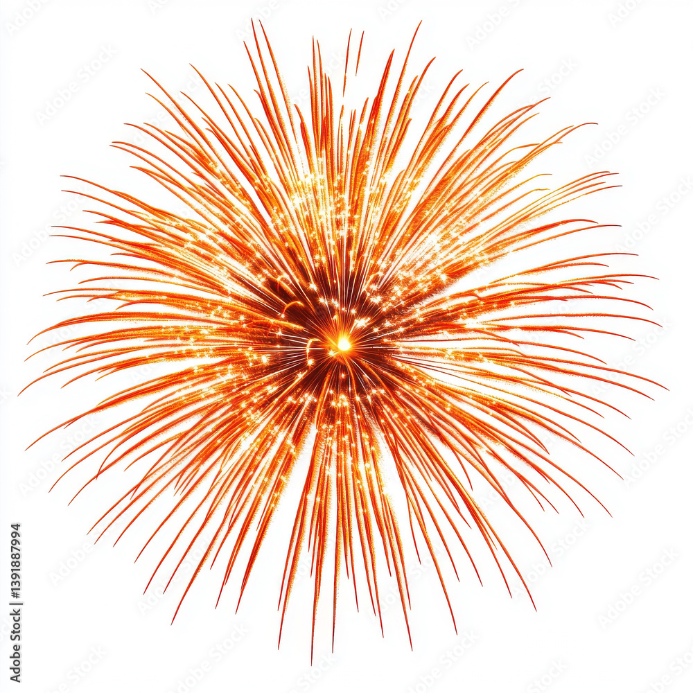 Obraz premium A dazzling firework display explodes in a fiery orange burst. Bright sparks radiate outwards, creating a vibrant and festive image perfect for summer celebrations.