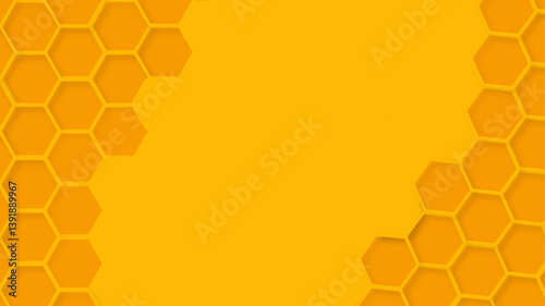 Honeycomb abstract yellow and orange hexagon pattern vector artwork. Yellow honeycomb border background. Abstract background with honeycomb shapes.