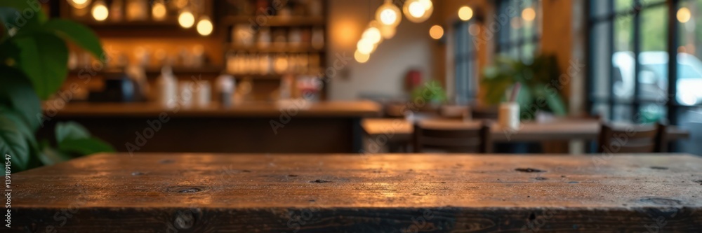Dark wood table top with blur light gold bokeh background in a restaurant cafe setting, restaurant, dark, ambiance Dark wood table top with blur light gold bokeh background in a restaurant cafe setting, restaurant, dark, ambiance