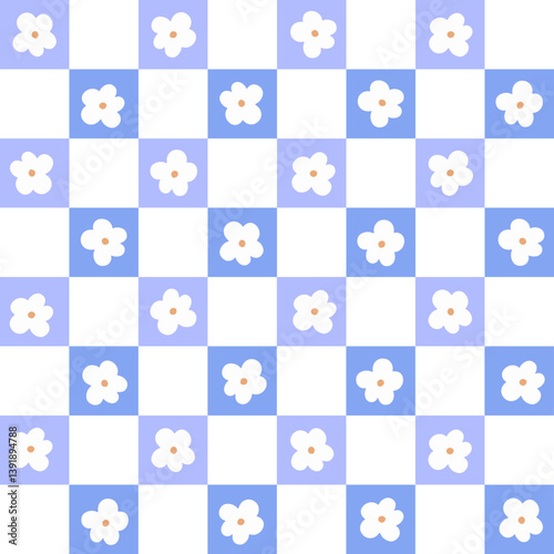 Floral Checkerboard Pattern - Seamless Textile Vector Design