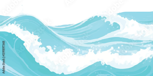 Abstract Soft Blue and White Watercolor Ocean Wave Texture Background for Use in Coastal-Inspired Digital Artwork, Elegant Graphic Design Projects, Web Banners, and Print Media Applications