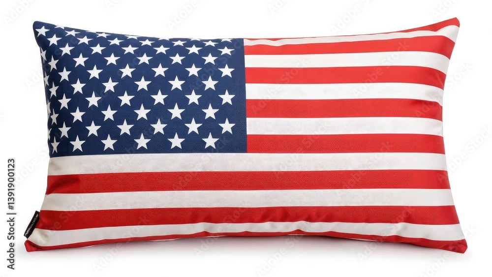 Fototapeta premium Stylish decorative pillow featuring the American flag design, perfect for home decor. Adds a patriotic touch to living spaces, suitable for indoor or outdoor use.