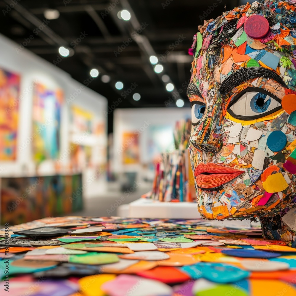Fototapeta premium Trash to treasure art exhibit from recycled materials