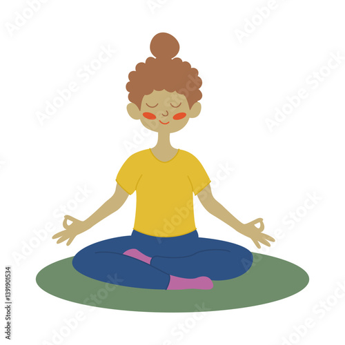 A woman practicing yoga in the lotus position. Isolated on a white background.