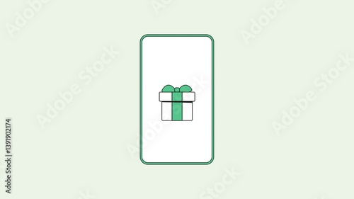 An animation showing how a gift arrives when you register as a friend on your mobile phone.