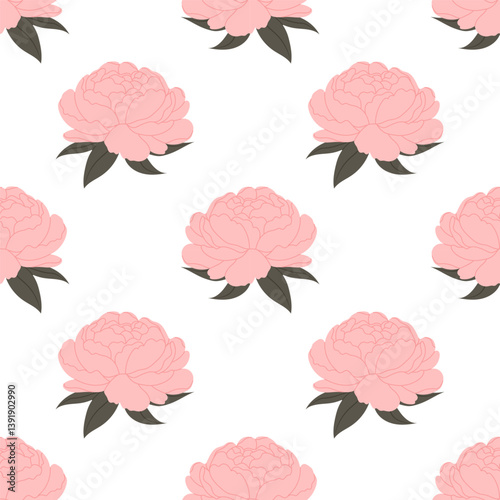 Elegant floral pattern with pink peonies on white background. For fabric design, packaging, stationery.