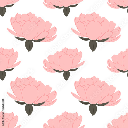 Pattern with delicate pink peonies on white background. Ideal for textiles, wallpapers and invitations.