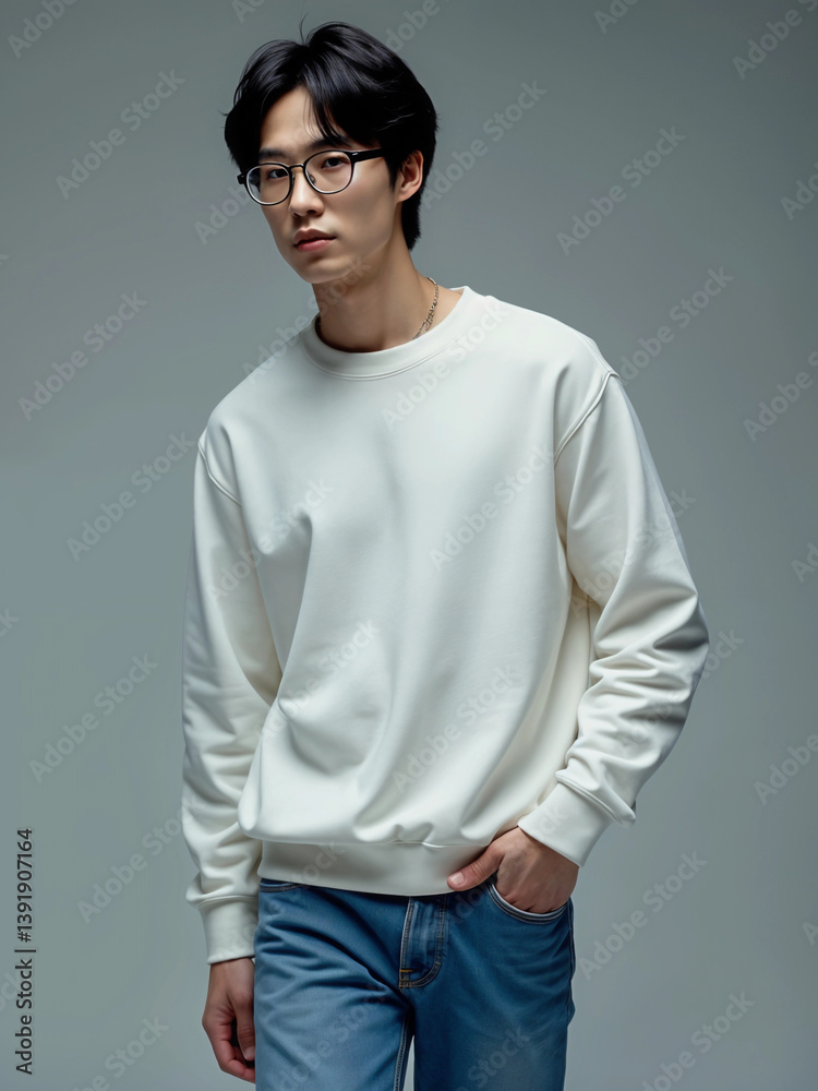 Male Model Wearing White Sweatshirt - Front View for Mockups Male Model Wearing White Sweatshirt - Front View for Mockups