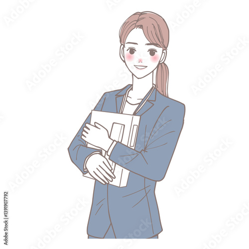 資料を手に持っているビジネスマンの女性のイラスト