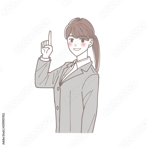 上を指差している女性のイラスト