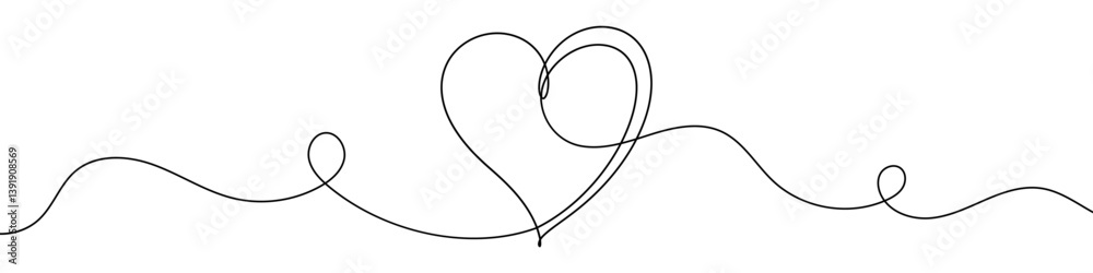 Heart icon drawn with one line. Black outline of a heart made with a single continuous line. Vector illustration.