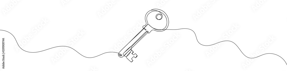 Key icon drawn with one line. Black outline of a key made with a single continuous line. Vector illustration. Key icon drawn with one line. Black outline of a key made with a single continuous line. Vector illustration.