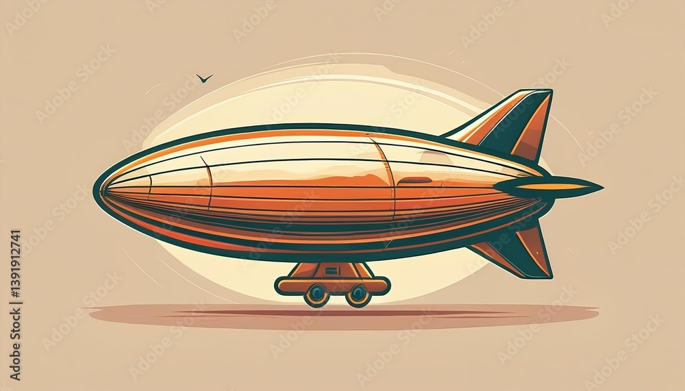 Fototapeta premium Whimsical illustration of a firefly sports zeppelin with a whimsical car base in a minimalist style set against a neutral backdrop