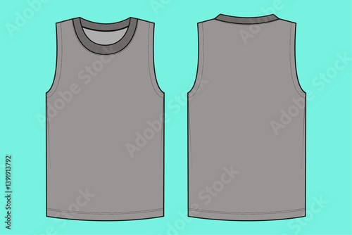 Mens Tank top flat sketch outline CAD mockup.