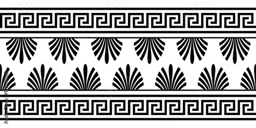 Vector black seamless classic greek ornament. Greek floral meander, key meander. Endless European pattern border. Border Ancient Greece, Roman Empire. For textile, engraving, embroidery, porcelain