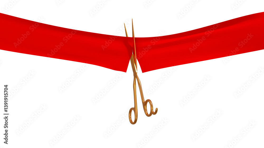 Φωτογραφία une paire de ciseaux dorés en train de couper un rubans rouge pour une inaugurat