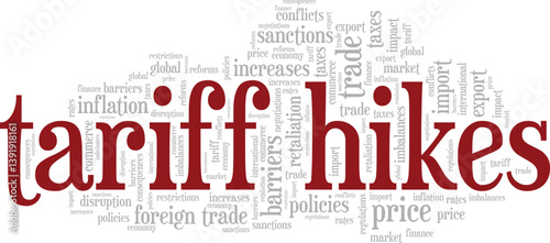 Tariff Hikes word cloud conceptual design isolated on white background.