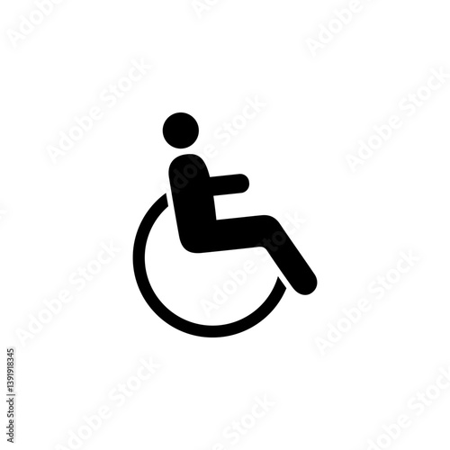 Disabled, Wheelchair Handicap, Cripple Solid Flat Vector Icon Isolated on White Background.