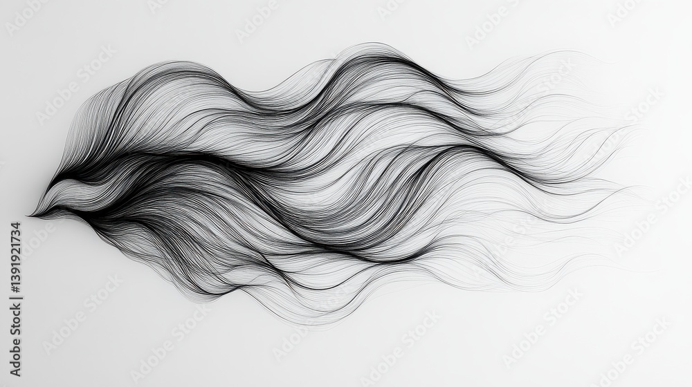 Abstract Black Hair Flow on White Background for Creative Design and Artistic Expression Abstract Black Hair Flow on White Background for Creative Design and Artistic Expression