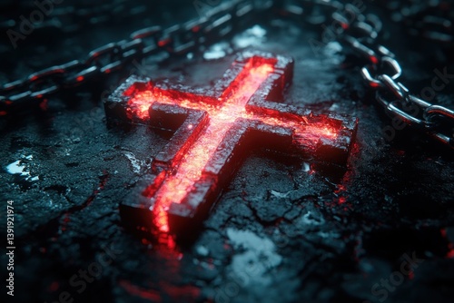 Christ Cross Breaking Chains of Bondage and Bringing Light of Freedom and Hope