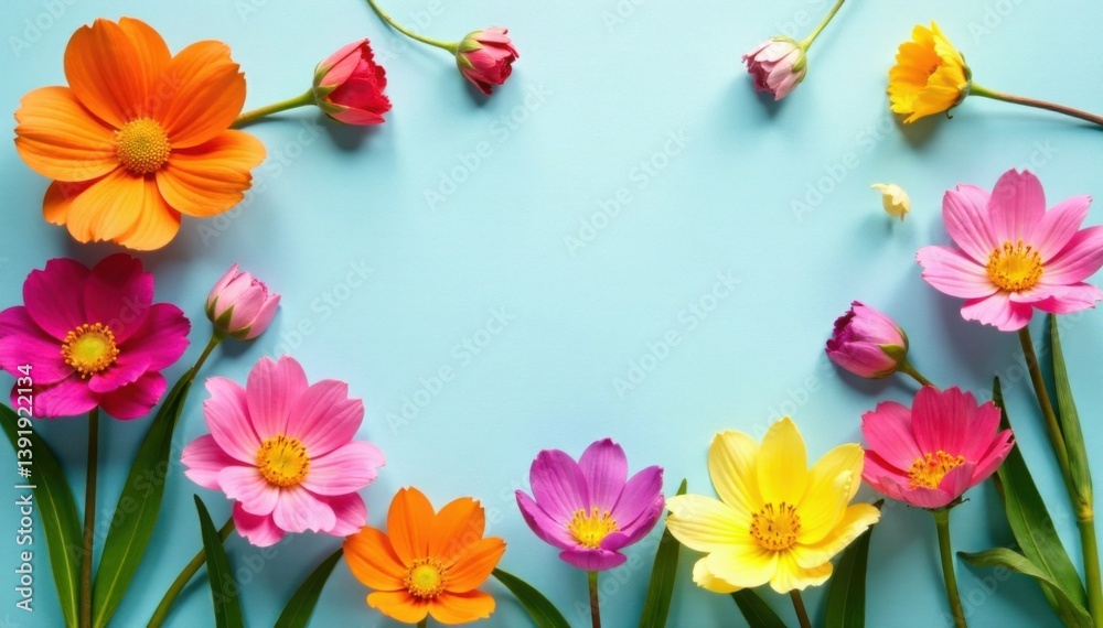Obraz premium Colorful spring flowers arrangement on paper background , garden, nature, floral