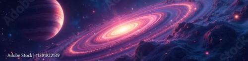 Cosmic landscape of swirling stars and planets,  cosmic dance,  astronomical