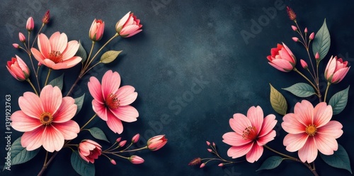 Delicate watercolor flowers on charcoal background, watercolor, luxury