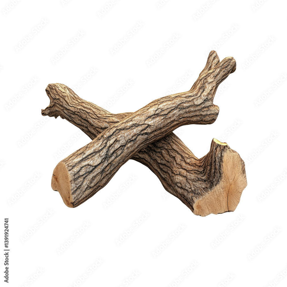 Fototapeta premium Two Crossed Pieces of Rustic Wood, Isolated on Transparent background