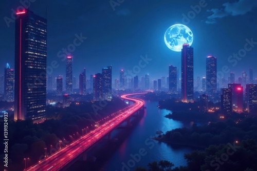 Wallpaper Mural Futuristic Cityscape at Night , city, urban Torontodigital.ca