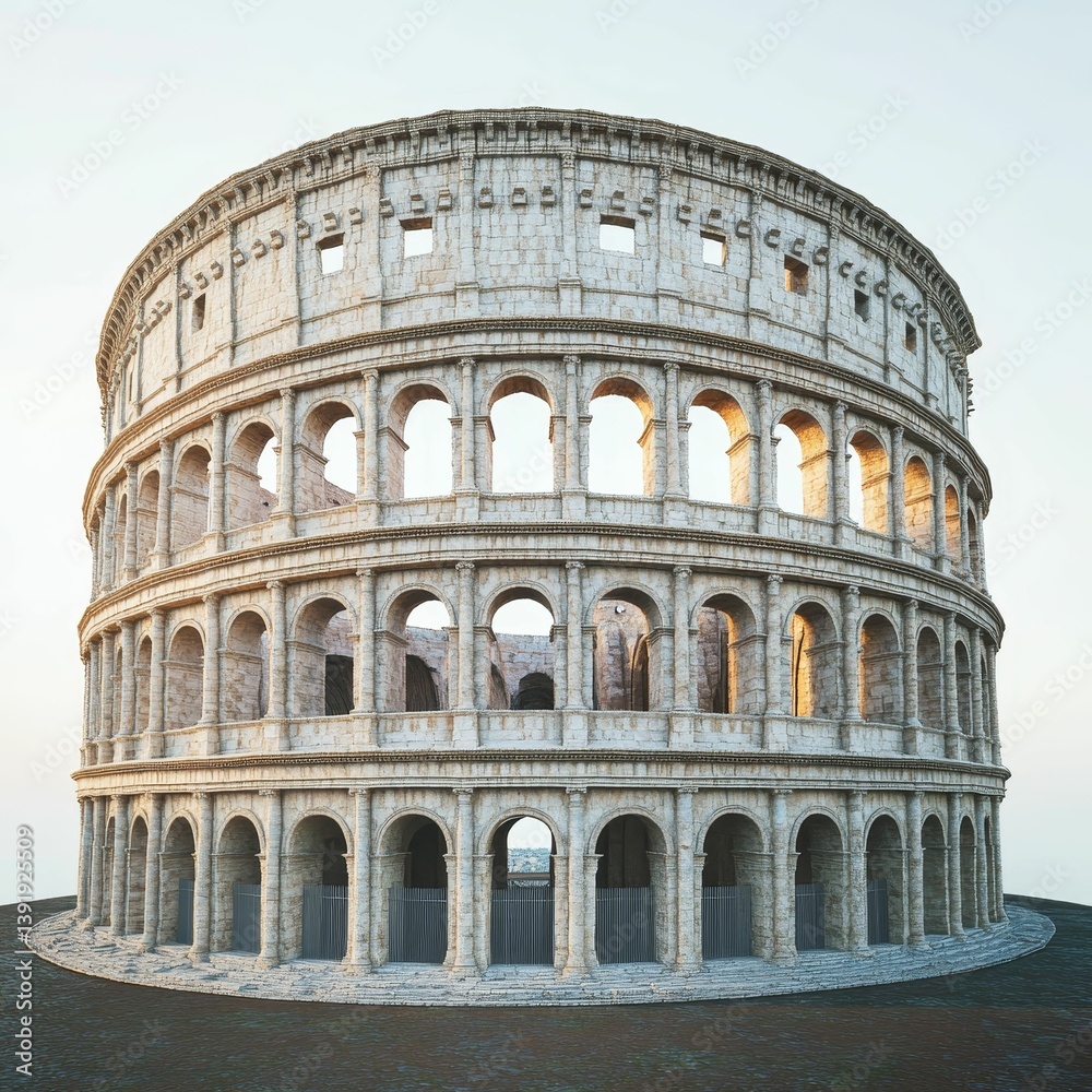 Fototapeta premium Ancient amphitheater architecture with arches and stone walls against a