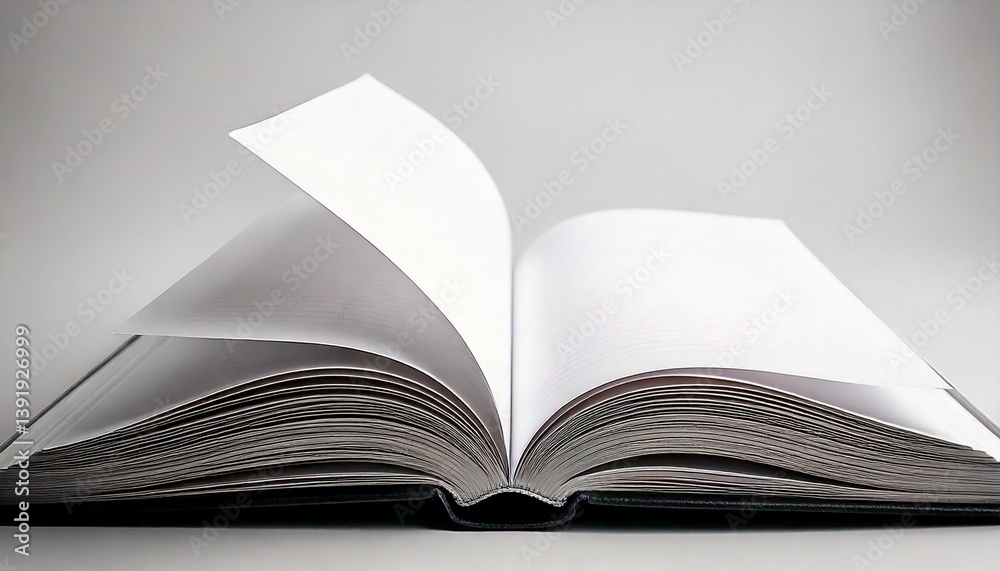 Closeup of blank white open pages of a book from a sideways view, page mockup on a plain isolated background wallpaper Closeup of blank white open pages of a book from a sideways view, page mockup on a plain isolated background wallpaper