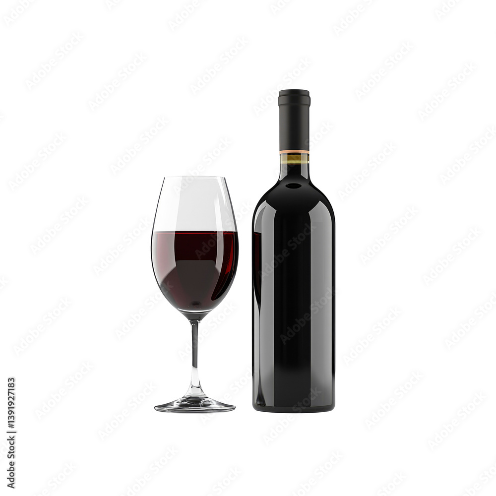 Red Wine Bottle and Glass on Transparent background Red Wine Bottle and Glass on Transparent background
