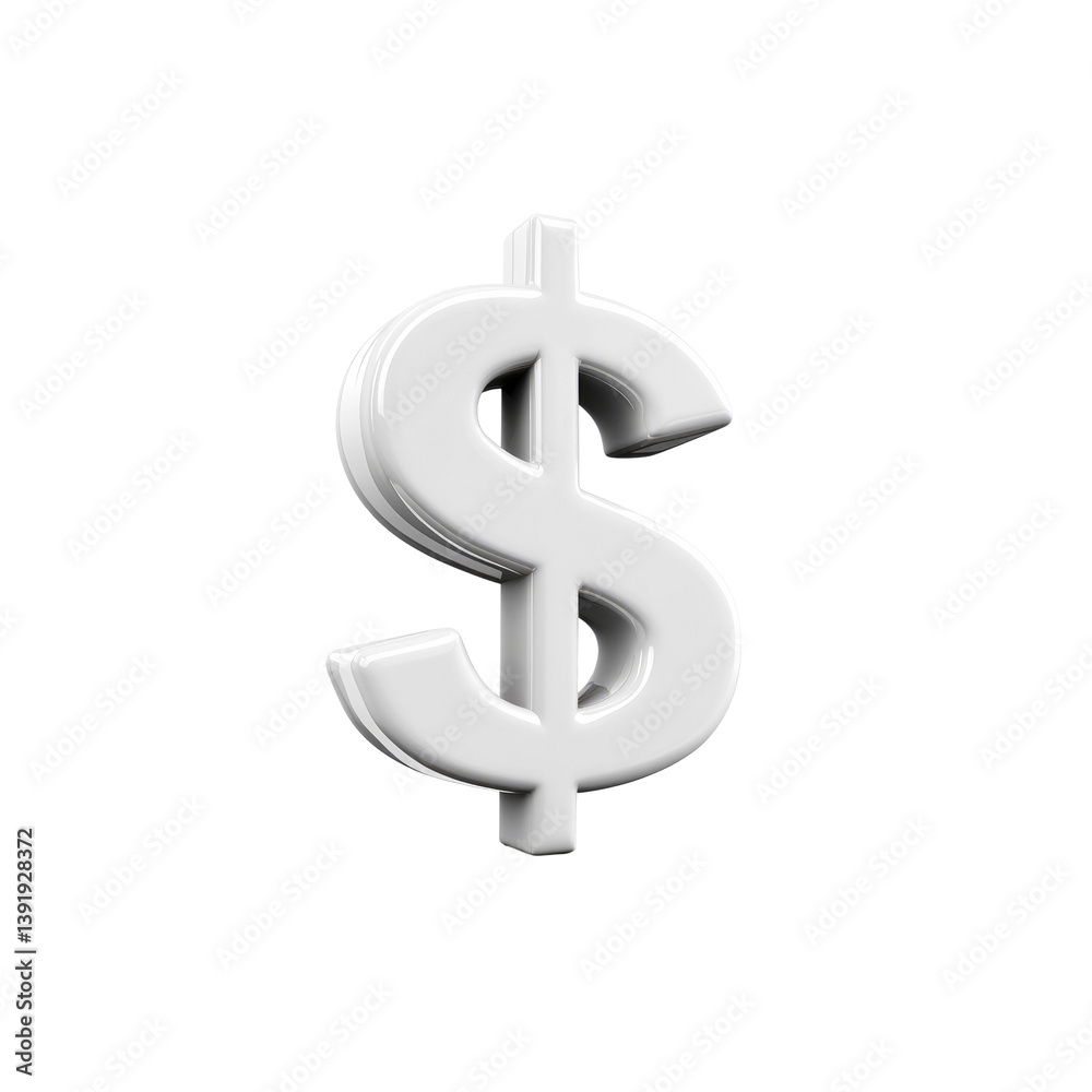 3D Render of a White Glossy Dollar Sign on Transparent background 3D Render of a White Glossy Dollar Sign on Transparent background