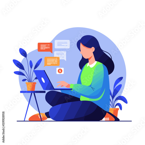Young woman typing on laptop while sitting amidst plants  