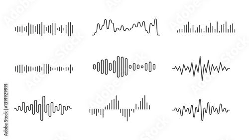 Abstract Set of Audio Waves and Sound Wave Patterns