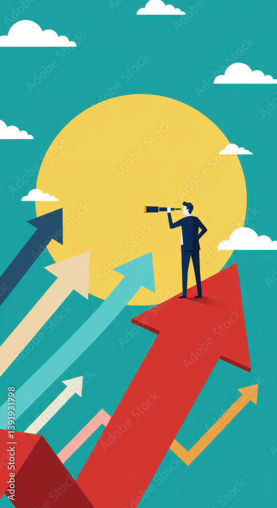 Fototapeta premium Visionary Leadership: Navigate Success with Foresight, Growth, & Strategic Direction | Future Planning, Goals, & Business Vision Illustration