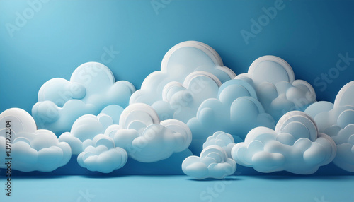 Cute little 3d fluffy white clouds on a light baby blue background wallpaper