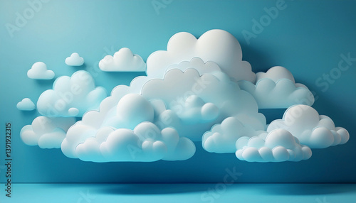 Cute little 3d fluffy white clouds on a light baby blue background wallpaper