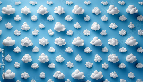 Cute little 3d fluffy white clouds on a light baby blue background wallpaper