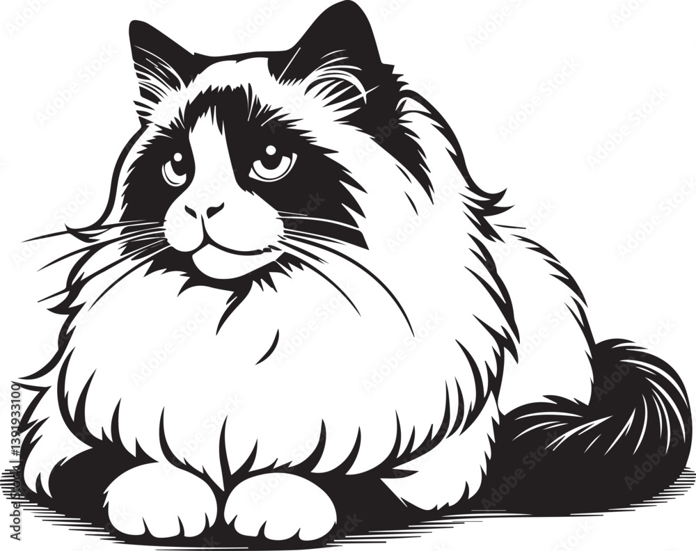 Fototapeta premium Black and White Ragdoll Cat Vector