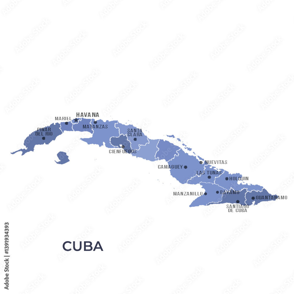 custom made wallpaper toronto digitalMap of CUBA with Regions Borders and Famous Cities