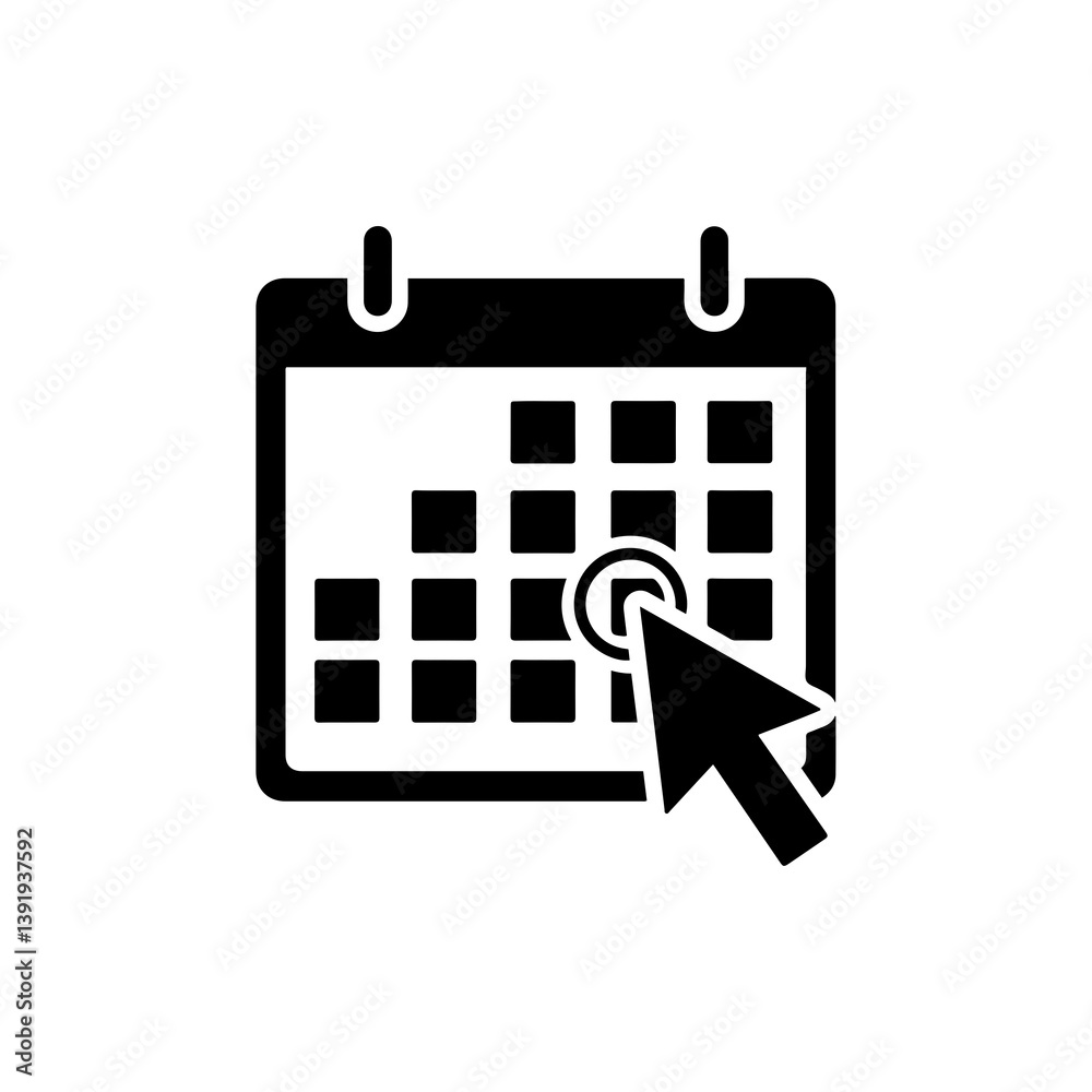 Cursor on Calendar with Focus Circle Icon Cursor on Calendar with Focus Circle Icon