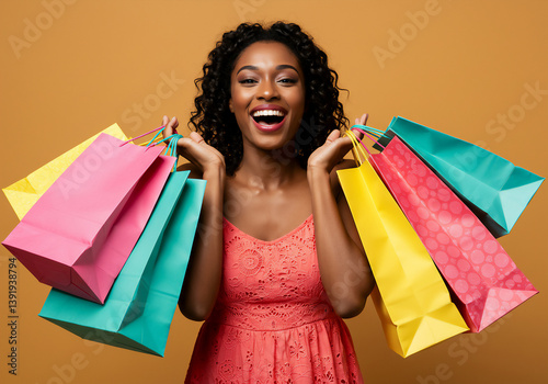 Joyful Black Woman with Shopping Bags, Smiling and Happy, Retail Therapy, Fashion, Purchases