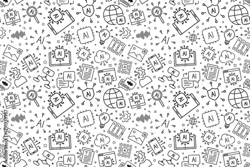 Vector Artificial intelligence pattern. AI seamless background