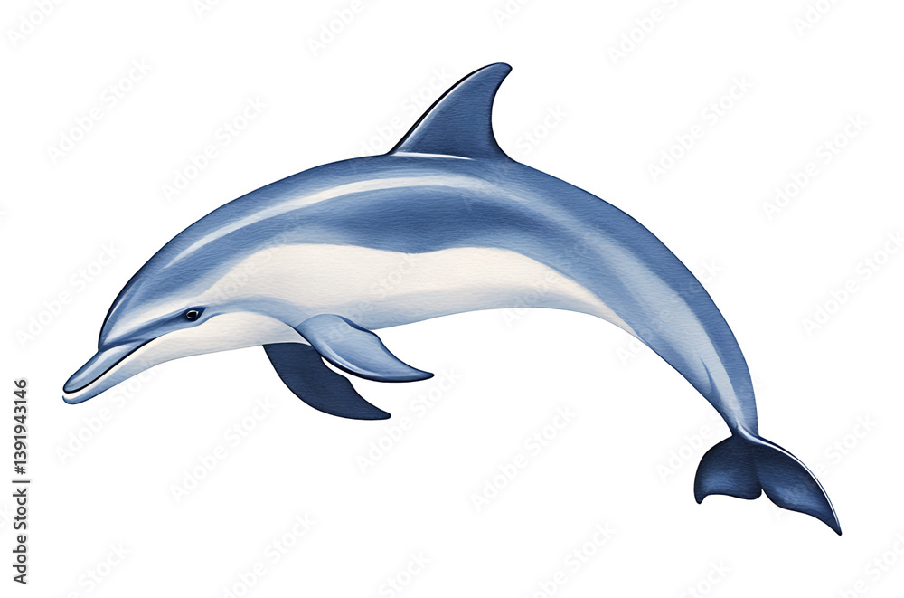 Obraz premium Graceful dolphin leaps playfully in vibrant blue water against a white background. AI Generated