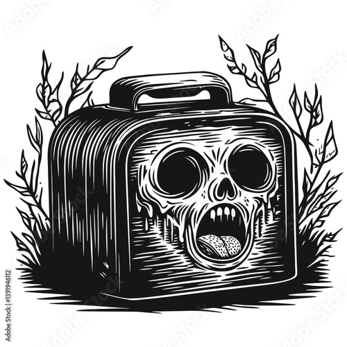 Dark Vintage Lunchbox with Skull and Poison Imagery in Nature