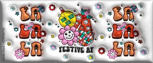 Colorful and Playful Festive Design with Flowers and Smiley Face
