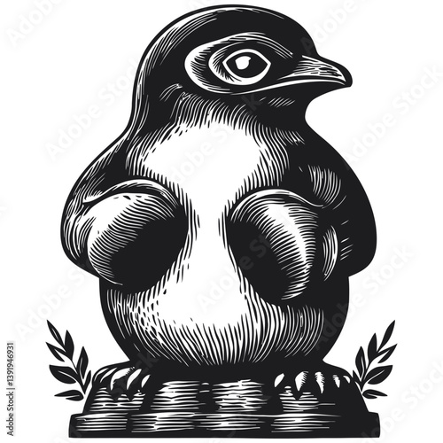 Detailed Illustration of a Stylized Bird in Black and White Vector Art