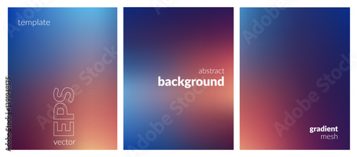 Abstract blurred background set. Gradient mesh. Dark color mix. Effect luminous orange red blue blend. Modern design template for web covers, ad banners, posters, brochures, flyers. Vector EPS