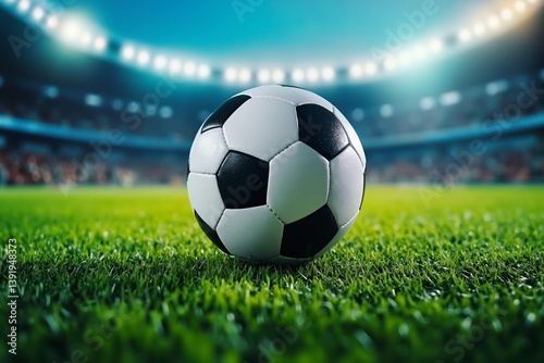 A soccer ball sitting on top of a lush green field